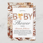 素朴秋枠付きブラウンバウ赤ちゃんシャワー 招待状 (正面/裏面)