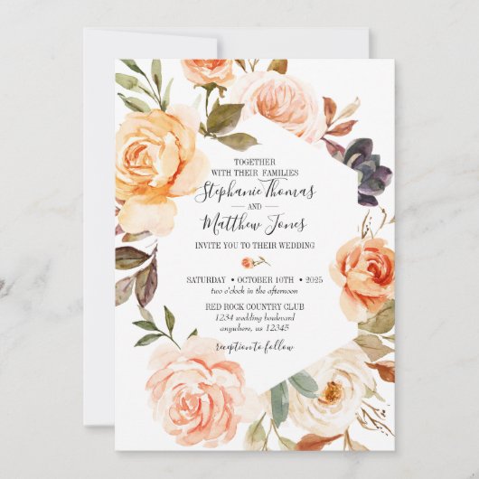 素朴秋水彩フローラ結婚式招待状 招待状 (正面)