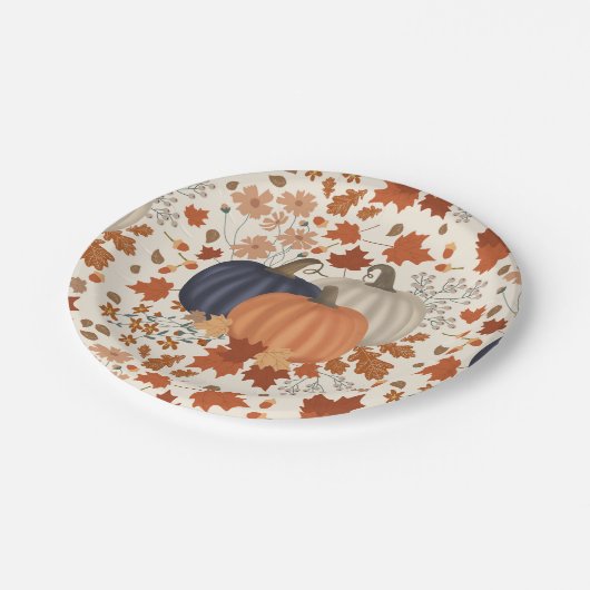 素朴秋秋かぼちゃワイルドフラワー離れズ ペーパープレート (アングル)