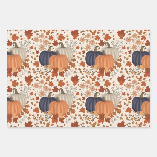 素朴秋秋かぼちゃワイルドフラワー離れズ ラッピングペーパーシート (正面3)