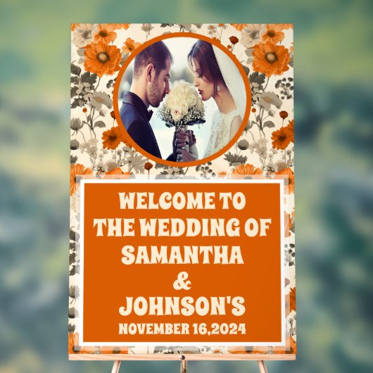 素朴秋秋の花フォトフォ結婚トウェルカム アクリルサイン (ニュートラル)