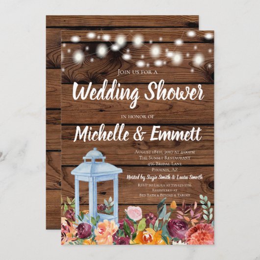 素朴秋秋フローラランタンウェディングシャワー 招待状 (正面/裏面)