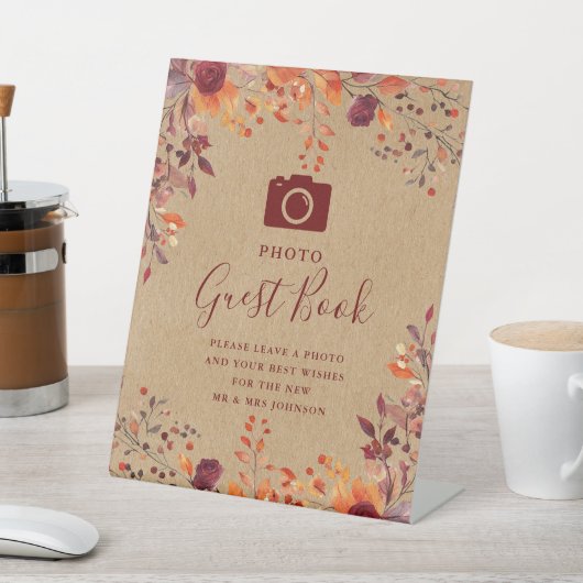 素朴秋秋季フォトゲストブックズ結婚ー 台座サイン (インサイチュ)