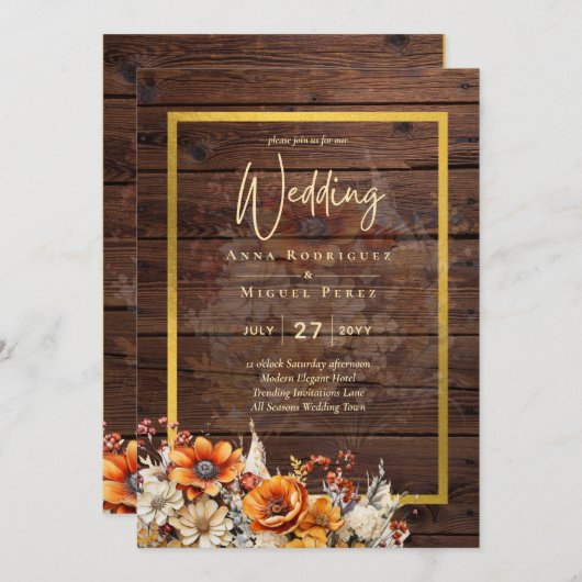 素朴秋結婚フローラ 招待状 (正面/裏面)