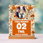 素朴秋花写真結婚のテーブル番号 アクリルサイン (ニュートラル)