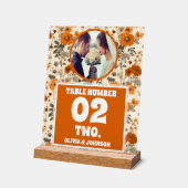 素朴秋花写真結婚のテーブル番号 アクリルサイン (傾斜)