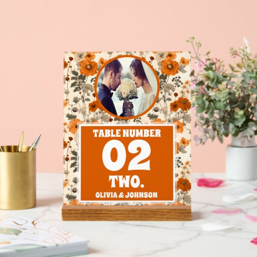 素朴秋花写真結婚のテーブル番号 アクリルサイン (ウェディング)