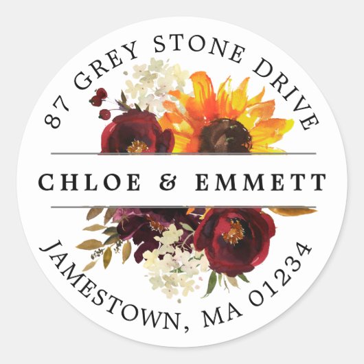 素朴秋花差出人住所ラベル ラウンドシール (正面)