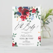 素朴秋赤ネイビーフローラ水色ベビーシャワー 招待状 (スタンド正面)