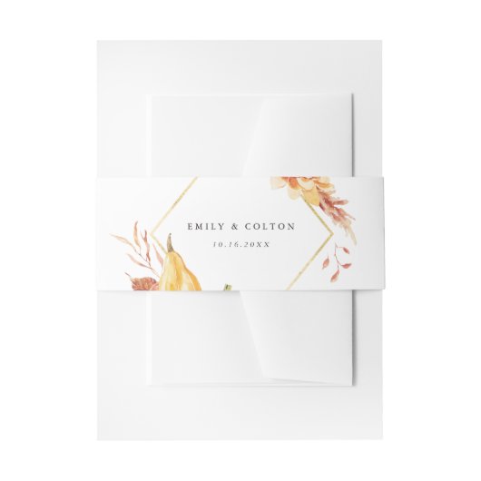 素朴秋金ゴールドフローラパンプキ結婚ンズ 招待状ベリーバンド (正面例)