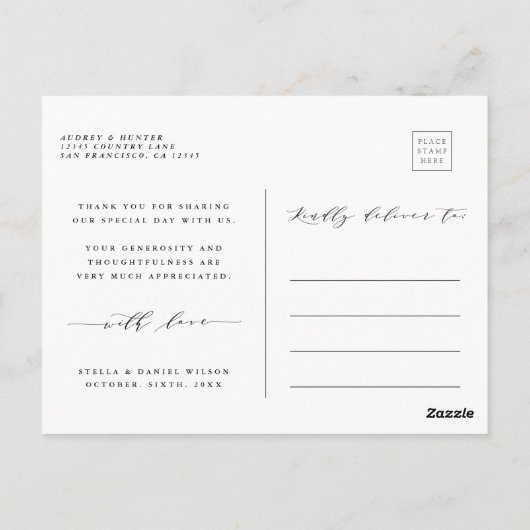 素朴秋金ゴールド結婚フローラ撮影ありがとう ポストカード (裏面)