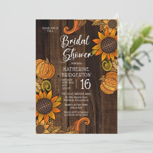 素朴秋 |秋のひまわりブライダルシャワー 招待状 (スタンド正面)