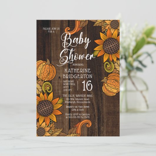 素朴秋 |秋のひまわり赤ちゃんシャワー 招待状 (スタンド正面)