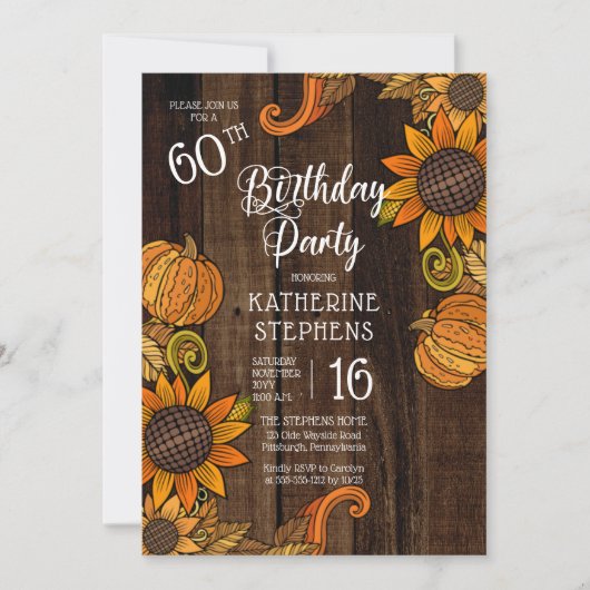 素朴秋 |秋のひまわり60th誕生日パーティー 招待状 (正面)