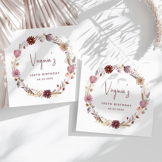 素朴秋WIldflowerフローラ100誕生日 スタンダードカクテルナプキン