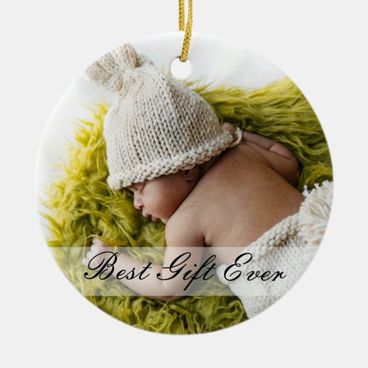 素朴第1回クリスマス新しいママパパマイルストーン写真 セラミックオーナメント (正面)