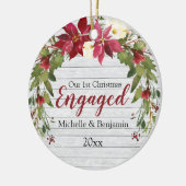 素朴第1回クリスマ婚約したスPoinsettia写真 セラミックオーナメント (左)