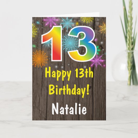 素朴第13誕生日レカラフルインボー花火 カード (正面)
