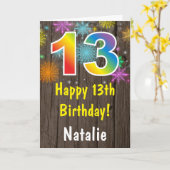 素朴第13誕生日レカラフルインボー花火 カード (黄色い花)