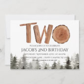 素朴第2期誕生日ボーイウォーターカラーウッドランド 招待状 (正面)