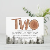 素朴第2期誕生日ボーイウォーターカラーウッドランド 招待状 (スタンド正面)