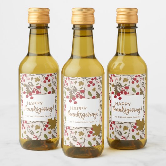 素朴紅葉ハッピーサンクスギビングカスタム ワインラベル (ボトル)