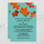 素朴紅葉バーンドオレンジティール（緑がかった色）ブルー結婚ズ 招待状 (正面/裏面)