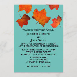 素朴紅葉バーンドオレンジティール（緑がかった色）ブルー結婚ズ 招待状