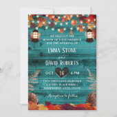 素朴紅葉ランタンティール（緑がかった色）バ結婚ンズ 招待状 (正面)