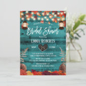 素朴紅葉ランタンティール（緑がかった色）ブライダルシャワー 招待状 (スタンド正面)