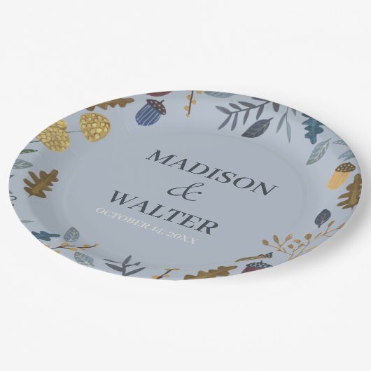 素朴紅葉秋の結婚式テーブル番号昼寝 ペーパープレート (アングル)