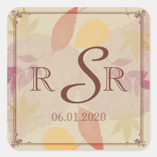 素朴紅葉結婚モノグラム スクエアシール (正面)