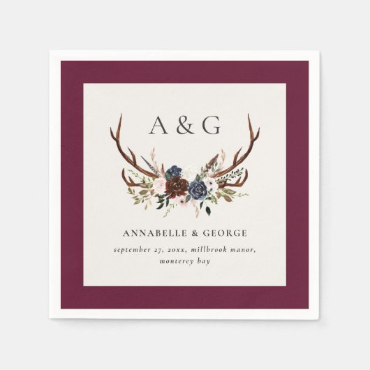 素朴紅葉、フローラ、ステーキの結婚式 スタンダードカクテルナプキン (正面)