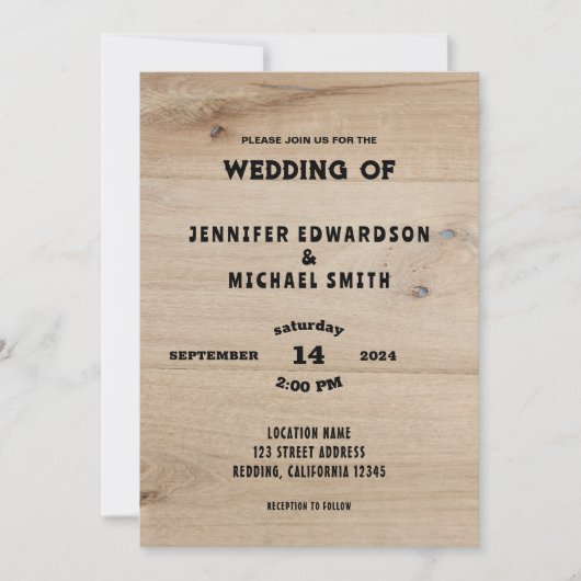 素朴納屋の木造りの田舎結婚式 招待状 (正面)