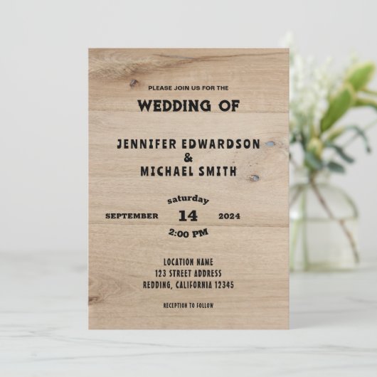 素朴納屋の木造りの田舎結婚式 招待状 (スタンド正面)