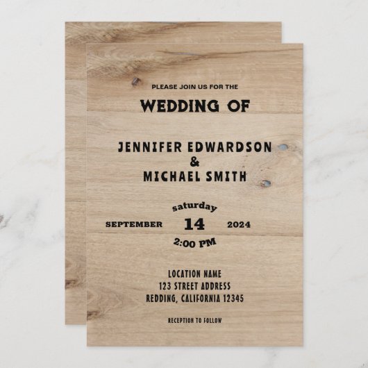 素朴納屋の木造りの田舎結婚式 招待状 (正面/裏面)