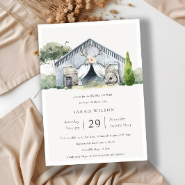 素朴納屋周囲の庭ファームテーマブライダルシャワー招待状 サンキューカード