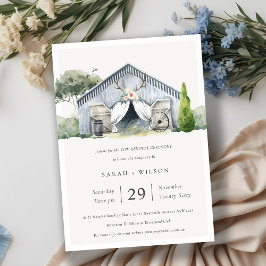 素朴納屋周囲の庭ファームテーマ誓願リニューアル招待状 サンキューカード