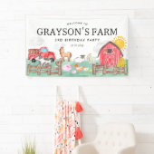 素朴納屋周囲の庭動物キッズファーム誕生日へようこそ 横断幕 (インサイチュ)