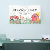 素朴納屋周囲の庭動物キッズファーム誕生日へようこそ 横断幕 (トレードショー)