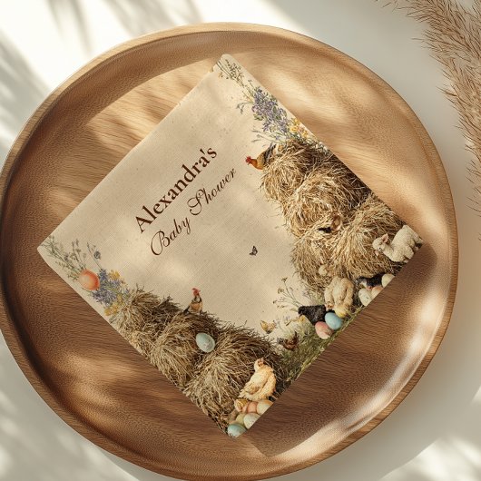 素朴納屋周囲の庭農園動物赤ちゃんシャワー スタンダードカクテルナプキン