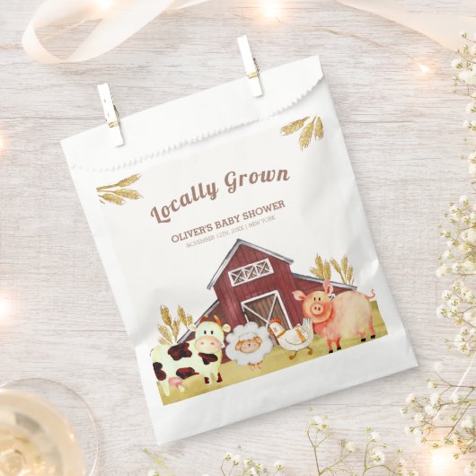 素朴納屋周囲の庭農園動物赤ちゃんシャワー フェイバーバッグ (クリップ留めされた状態)