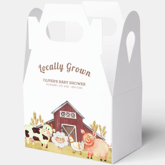 素朴納屋周囲の庭農園動物赤ちゃんシャワー フェイバーボックス (見開き)