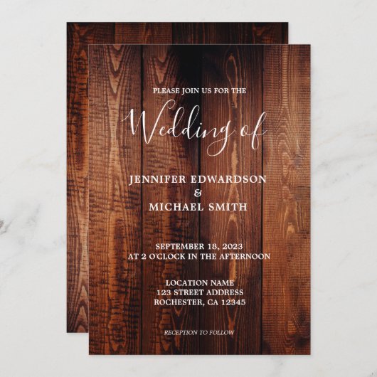 素朴納木台本の国の結婚式 招待状 (正面/裏面)