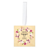 素朴紙の初めてのクリスマス3婚約した写真 キューブオーナメント (正面)