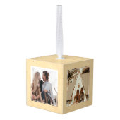 素朴紙の初めてのクリスマス3婚約した写真 キューブオーナメント (裏面アングル)