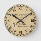 素朴紙ルック1周年結婚記念日 ラウンド壁時計 (正面)