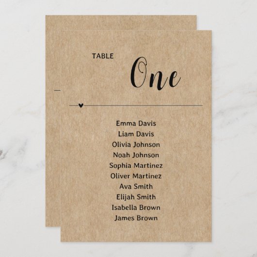 素朴紙結婚の座席表 (正面/裏面)