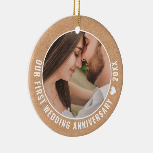 素朴紙1周年記念結婚カップル写真 セラミックオーナメント (右)