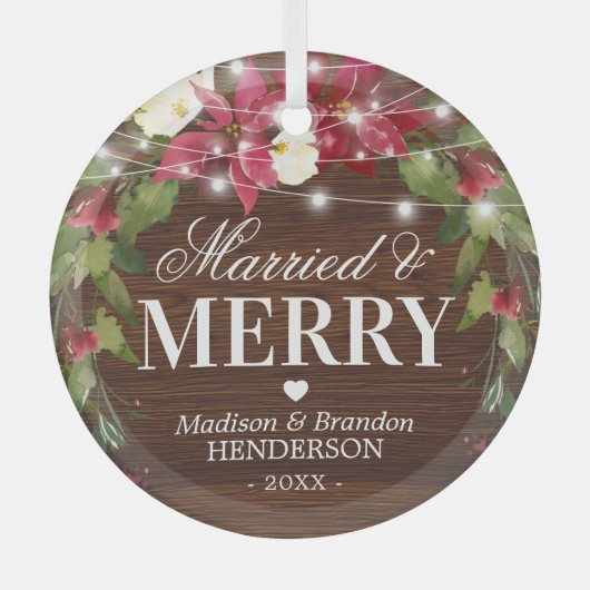 素朴結婚した&メリークリスマスガラスオーナメント ガラスオーナメント (正面)